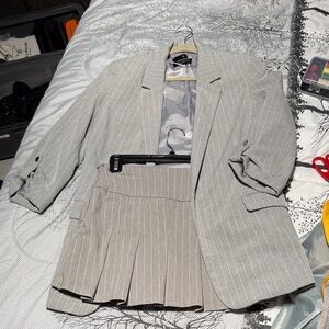 Stradivarius Gray Pinstripe Blazer and Skirt Set
